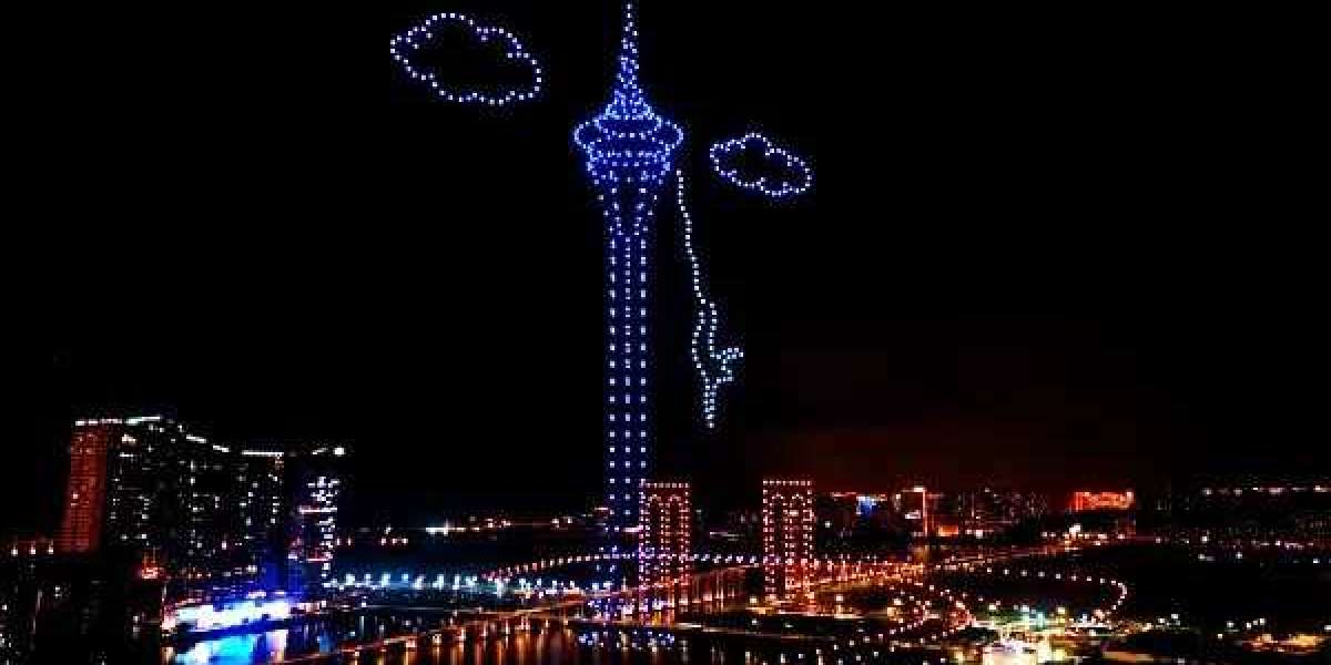 Outdoor swarming drone formation light show stunning visual effects!