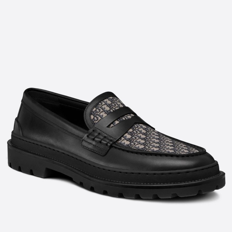 Dior Explorer Loafers In Black Leather With Oblique Jacquard DSS53064