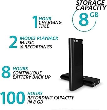 Mini Small Spy Voice Recorder up to 8 Hours Battery Backup, Inbuilt Memory 8GB Spy Voice Recorder, Intelligent Dynamic Microphones Noise Reduction 360 Degree Panoramic Recordings Spy World