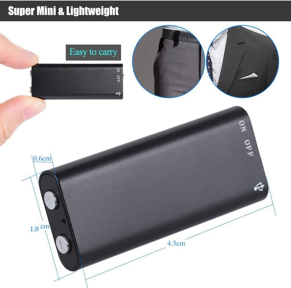 Mini Small Spy Voice Recorder up to 12 Hours Battery Backup, Inbuilt Memory 8GB Spy Voice Recorder, Crystal Clear Digital Recording with Sensitive Noise Recording Mode, Intelligent Dynamic Microphones Noise Reduction 360 Degree Panoramic Recordings