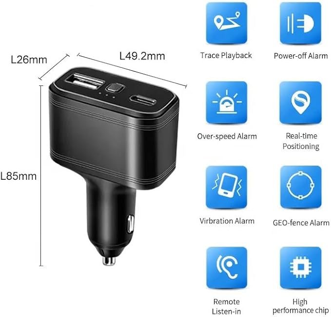 4G LTE Spy GPS Tracker with Live Audio Transmitter, 4G Network Spy Live Audio Listening with Spy GPS Tracking Device Hidden For Car, Hidden GPS Tracker Car Charger Cigarette Lighter Dual Port USB Type C Charging Port Real Time Location Tracker with Live Audio Transmitter Spy World
