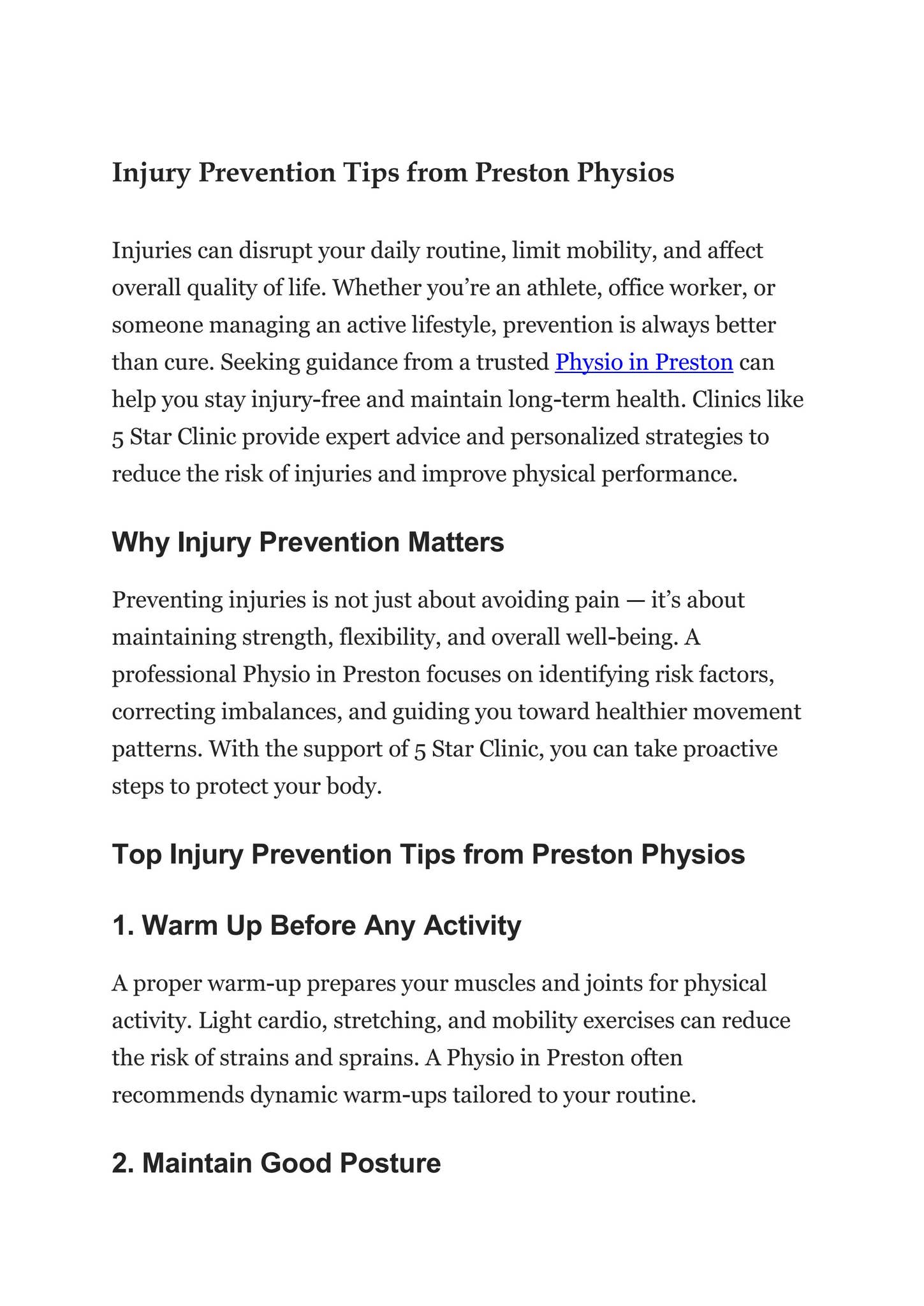 Injury Prevention Tips from Preston Physios by 5 Star Clinic - Issuu